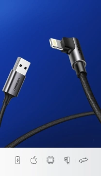 "UGREEN úhlový kabel USB - Lightning MFI 1m 2,4A černý (60521)"
