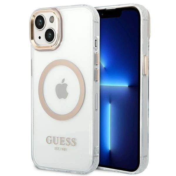 Etui Guess GUHMP14MHTRMD do Apple iPhone 14 Plus 6,7" zlatý/zlatý pevný obal Metal Outline Magsafe
