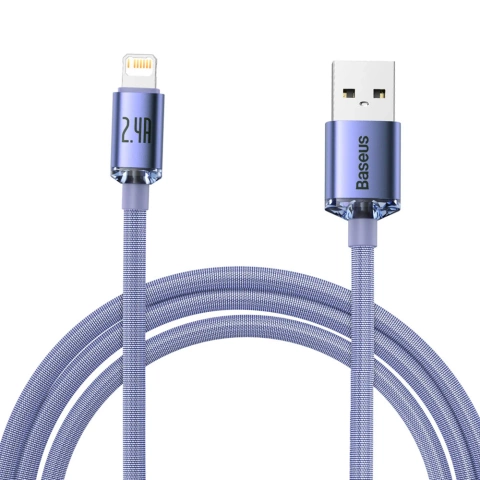 Кабель Baseus Crystal Shine Series Кабель USB для швидкої зарядки та передачі даних USB Type A - Lightning 2.4A 2m purple (CAJY000105)