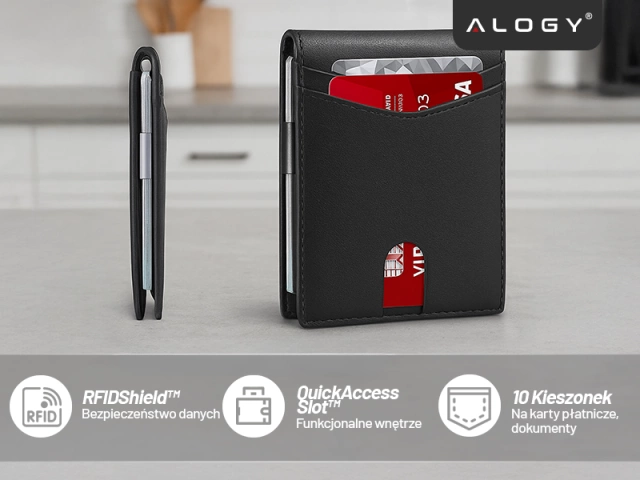 Ochranné puzdro na peňaženku s RFID blokovacím signálom na karty, dokumenty, tenká peňaženka Alogy pre malé mužov a ženy, čierna