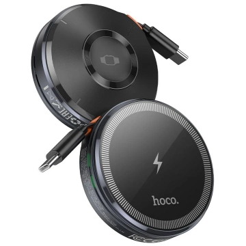 Бездротовий зарядний пристрій HOCO з висувним кабелем Type-C, сумісний з MagSafe та Apple Watch 15W CQ18 сірого кольору