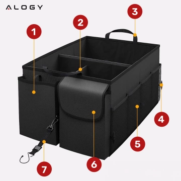 Car trunk organizer storage bag for car large trunk Black XXL Alogy hard cover