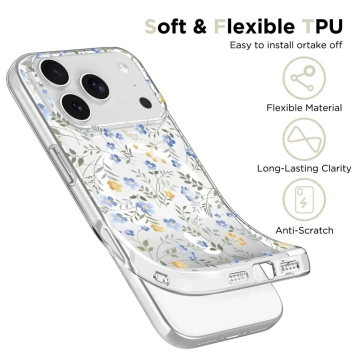 Etui Tech-Protect FlexAir MagSafe do iPhone 17 Pro, stokrotki z liśćmi