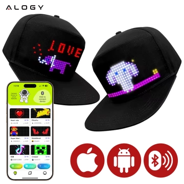 Alogy PixelCap™ LED Baseball Cap with RGB LED Lighting, Bluetooth Pixels, Mobile Phone Controlled, Pixel App, Black