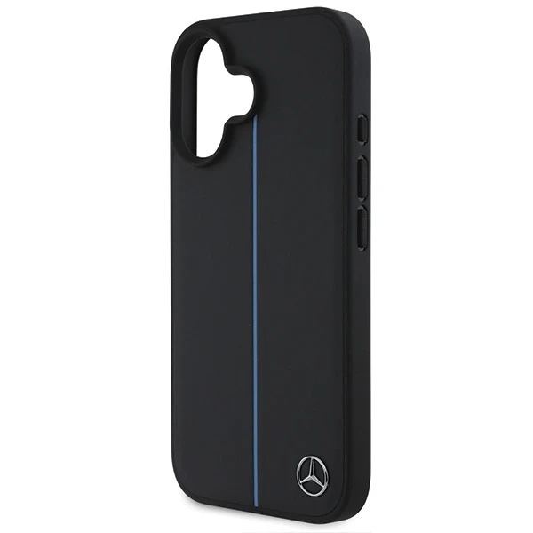 Pouzdro Mercedes iPhone 16 6,1" černé pevné pouzdro MB Blue Line Leather MagSafe