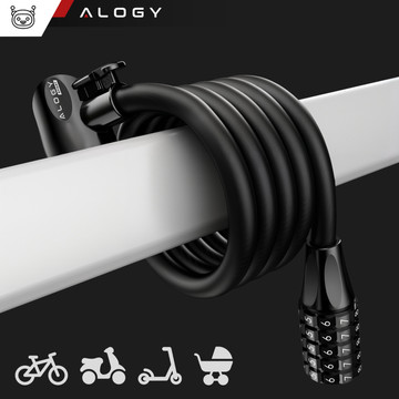 Bike lock, bike lock, strong cable, 120 cm, Alogy bike lock, code, key, black