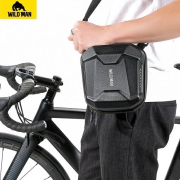 WILDMAN E18 3L Bike Bag Black Handlebar and Shoulder EVA Leather
