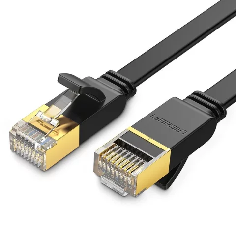 Płaski kabel UGREEN przewód internetowy sieciowy Ethernet patchcord RJ45 Cat 7 STP LAN 10 Gbps 10 m czarny (NW106 11265)