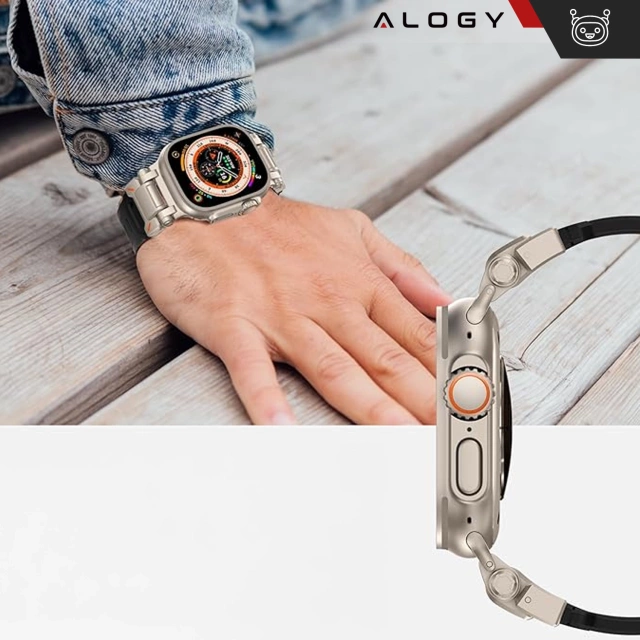 Alogy Luxusný kovový remienok na náramok TPU pre Apple Watch 42/44/45/49 mm čierny