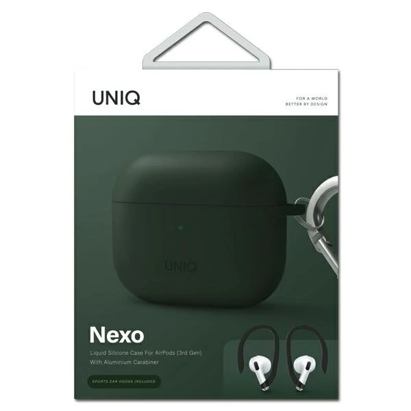 Ochranné puzdro pre slúchadlá UNIQ Nexo puzdro pre Apple AirPods 3 Ear Hooks Silikónové zelené/zelené