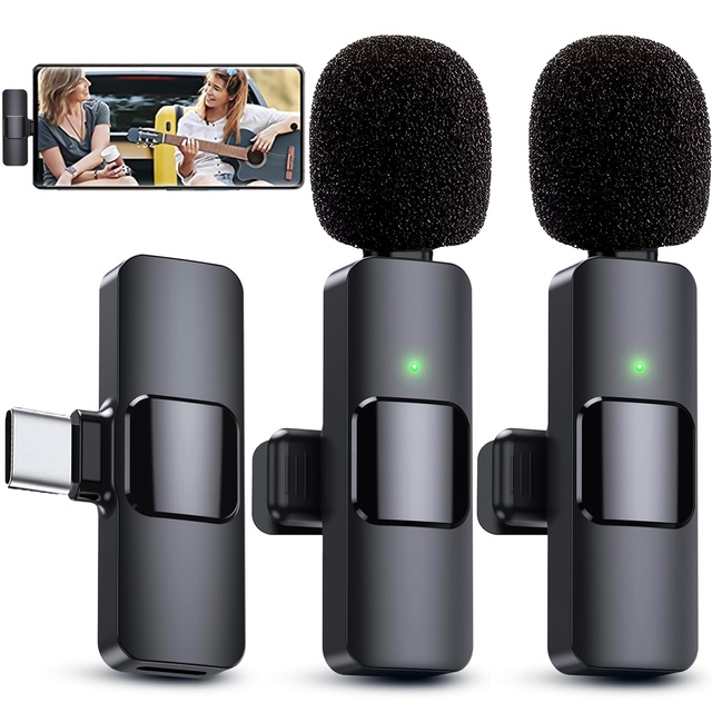2x bezdrátový klopový mikrofon USB-C typu C Android iOS pro telefon Tablet Malé mikrofony Sada dvou mikrofonů