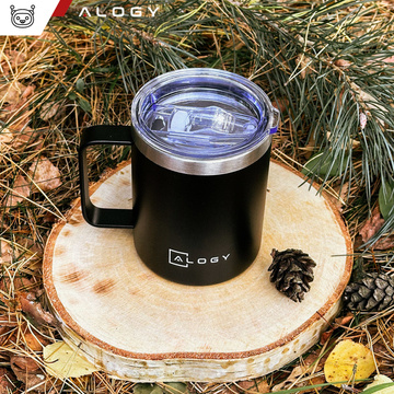 Thermal mug 420ml with handle lid for coffee tea steel cold and warm drinks Alogy Black Washing brush