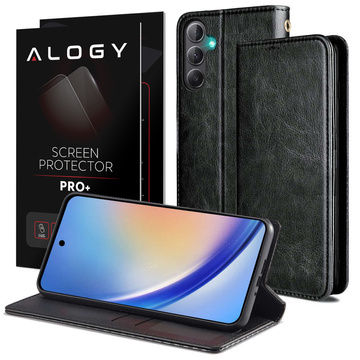 Ochranné flipové kožené pouzdro na peněženku Alogy pouzdro na telefon pro Samsung Galaxy A54 5G černé sklo