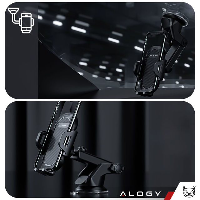 Alogy 3v1 držák telefonu do auta na okno okno na palubní desku mřížka kokpit černý kabel USB-C 2,4A 1m