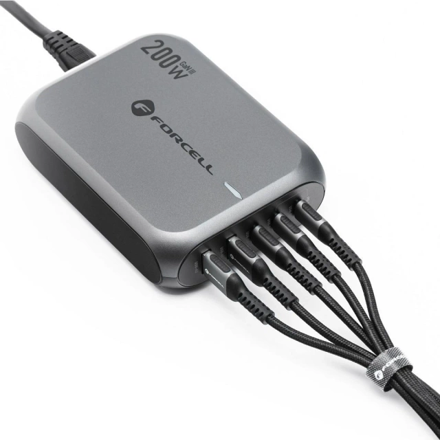 Stolná nabíjačka Forcell GaN III 200W 3xUSB-C 2xUSB-A PD QC SFC