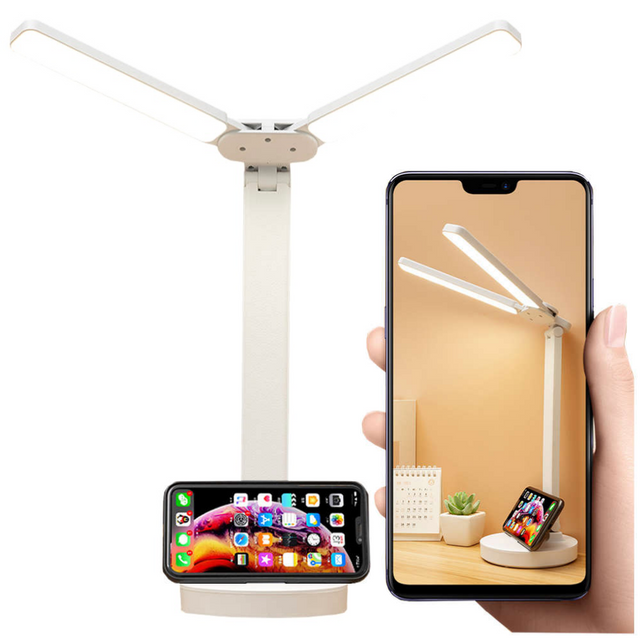 Лампа Alogy подвійна світлодіодна настільна лампа стоїть на парті з акумулятором шкільного кресляра Білого
