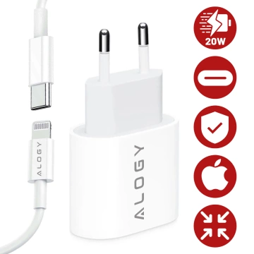 Alogy schnelles USB-C PD 20 W Wandladegerät Lightning-Kabel 1 m Weiß