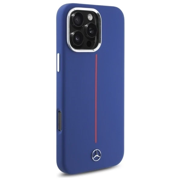 Mercedes Hülle für iPhone 16 Pro Max 6,9" Marineblau MagSafe Hardcase Silikon Rot gestreift