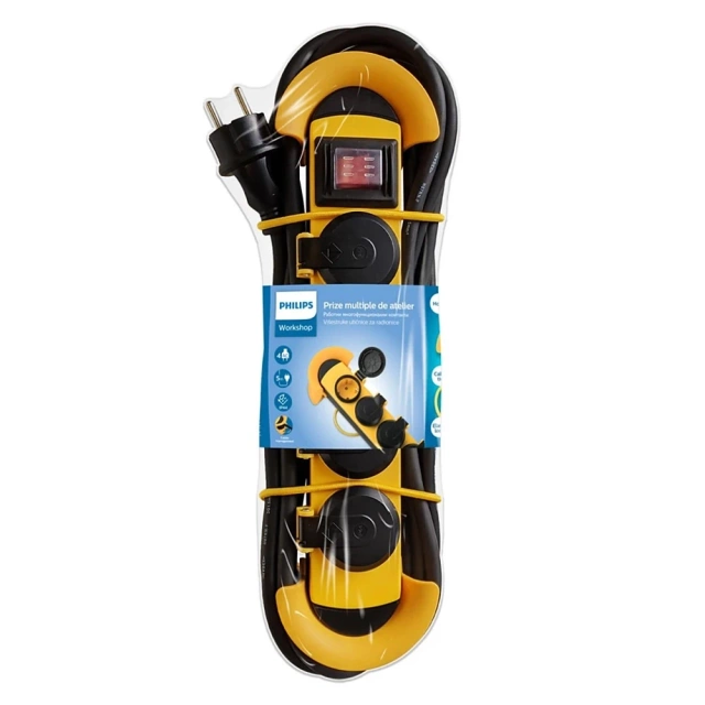 Prodlužovací kabel Philips, 4zásuvkový, dílenský, 5 m SPN5140YC