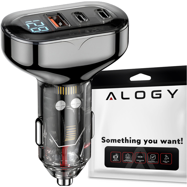 Car charger 2x USB-C C PD 36W USB QC 3.0 LED fast for the phone, powerful 72W Alogy black Case