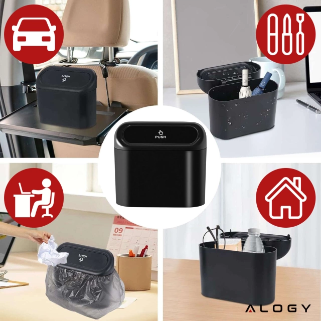 Organizér na odpadkový koš do auta mini malý přenosný odpadkový koš do auta auta home Alogy black