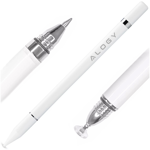 Alogy 2-in-1 kapazitiver Touch-Stift für den Bildschirm eines Telefon-Tablets mit einem Stift Weiß