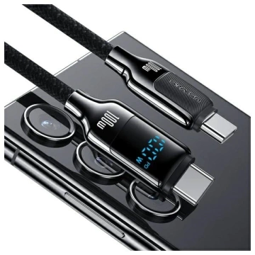 USAMS USB-C-auf-USB-C-Kabel 1,2 m, 100 W, Digitalanzeige, Schwarz