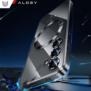 Pouzdro pro Samsung Galaxy S24 Mag Safe Glamour Case Ring pouzdro s ochranou fotoaparátu Alogy Black transparentní