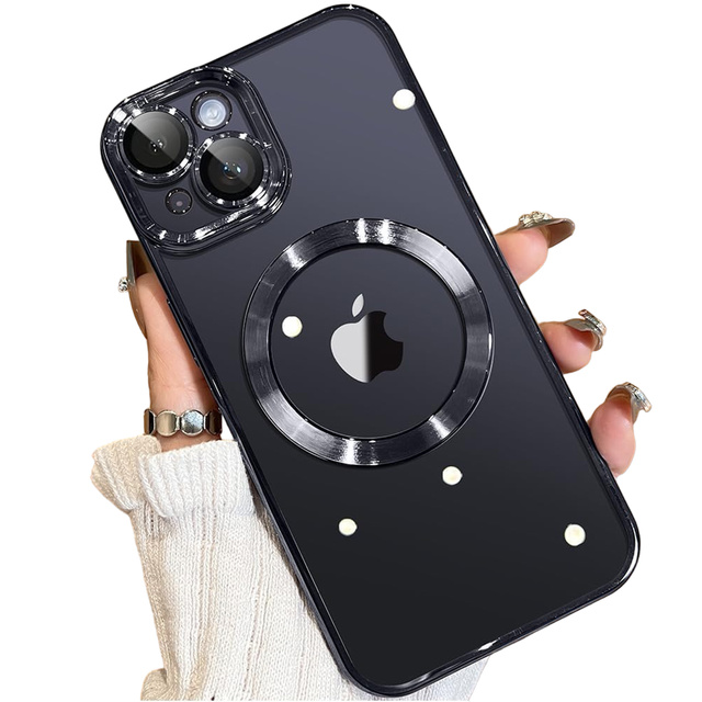 Puzdro MagSafe pre iPhone 15 Plus Glamour Luxury Slim Ring Cover Alogy Black Transparent