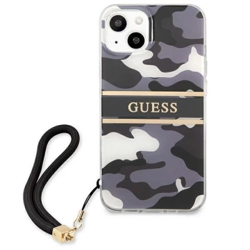 Guess GUHCP13MKCABBK iPhone 13 6,1" černý/černý pevný obal Camo Strap Collection