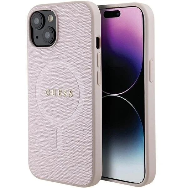 Pouzdro Guess GUHMP15MPSAHMCP pro iPhone 15 Plus 6,7" pevný obal Saffiano MagSafe růžový/růžový