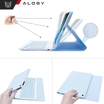 Alogy case with stylus holder, wireless keyboard for Apple iPad 11 2025 / iPad 10.9 2022, blue glass