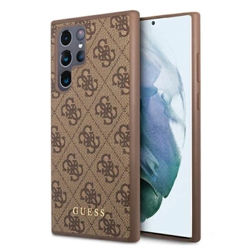 Pevné pouzdro Etui Guess GUHCS22LG4GFBR pro Galaxy S22 Ultra S908 4G kovové zlaté logo