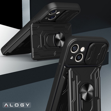Чохол-гаманець Alogy Camshield Stand Ring Wallet Case з кришкою камери та слотом для карток для Apple iPhone 14 Plus, чорне скло