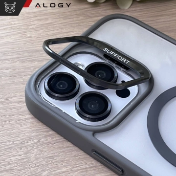 Гібридний чохол Alogy KickStand з підставкою MagSafe для Apple iPhone 16 Pro сірого кольору