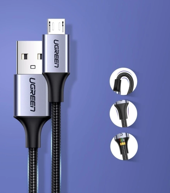 Uzelený kábel USB - micro USB 1m sivý (60146)
