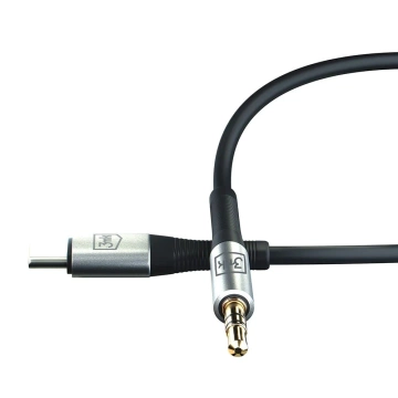 Kábel audio adaptéra USB-C Typ C na Mini Jack 3,5 mm kábel 1 m 3 mk AUX kábel čierny a strieborný