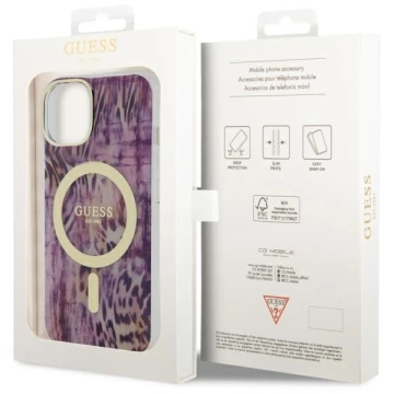 Pevné puzdro Etui Guess GUHMP14SHLEOPWP na iPhone 14 6,1" Leopard MagSafe