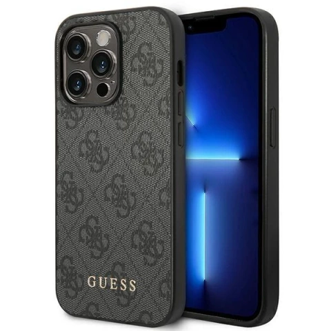 Guess GUHCP14XG4GFGR iPhone 14 Pro Max 6,7" szary/šedé pevné pouzdro 4G kovové zlaté logo