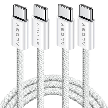 2x USB-C Typ C Kabel Stark Schnell 60W PD 1M für iPhone 15/Pro/Max Alogy Nylonkabel Weiß [2 Stück]