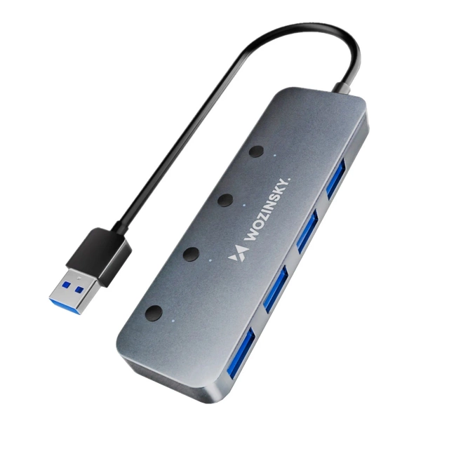Hub USB 3.0 Wozinsky 4x USB-A z przełącznikami LED 30 cm Szary