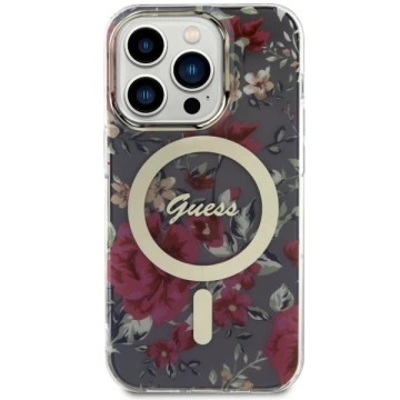 Guess GUHMP14LHCFWSA pouzdro na telefon pro Apple iPhone 14 Pro 6,1" zelené/khaki pevné pouzdro Flower MagSafe