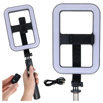 Alogy GlowStick™ Pro Stativ-Selfie-Stick mit Fernbedienung und LED-Licht für Make-up-Fotos und -Videos, Länge 132 cm, Schwarz