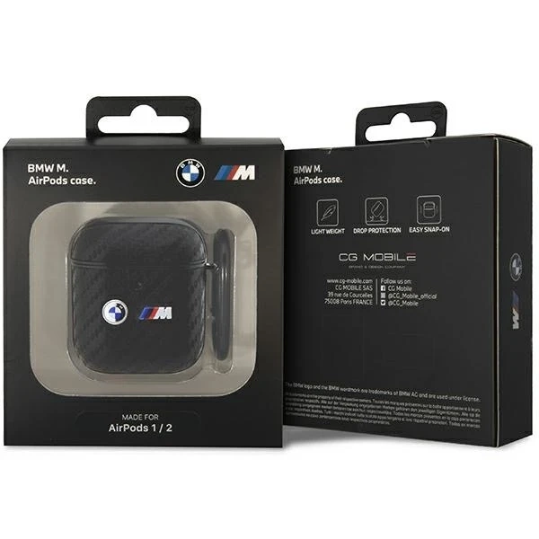 Чохол BMW BMA2WMPUCA2 для AirPods 1/2 кришка чорний/чорний Carbon Double Metal Logo
