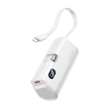 Powerbanka univerzální Vention bílá 4800mAh 22,5W LED Lightning USB-C bílá