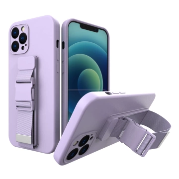 Púzdro na lano Gélové puzdro s retiazkou na šnúrku vak na šnúrku na krk iPhone 12 Pro Max fialové