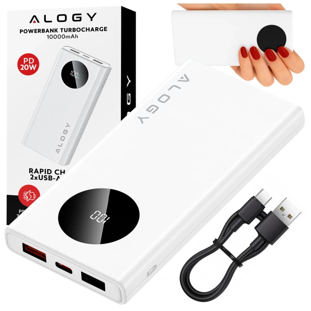 PowerBank Alogy TurboCharge 120W PD PowerDelivery швидка зарядка 10000mAh 2x USB-A 1x USB-C Білий