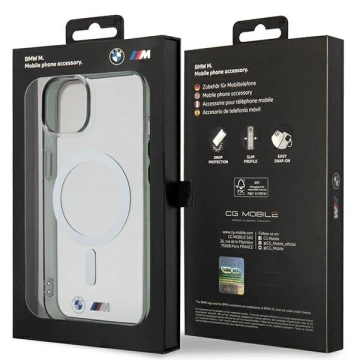Etui BMW BMHMP14SHCRS pro iPhone 14 6,1" průhledný pevný obal Silver Ring MagSafe