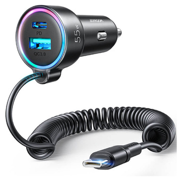Rychlá nabíječka do auta Joyroom 3 v 1 s kabelem USB typu C 1,5 m 55 W černá (JR-CL07)
