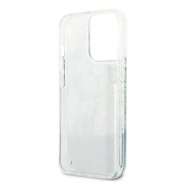 Guess GUHCP13LLFLSN iPhone 13 Pro / 13 6,1" zielony/zelené pevné pouzdro Flower Liquid Glitter